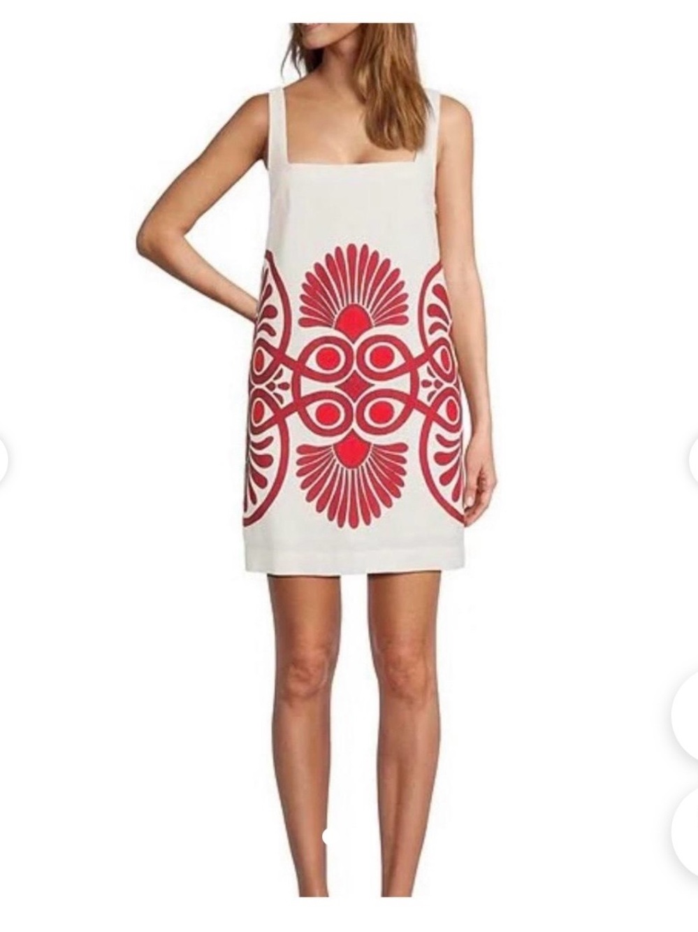 ANTONIO MELANI White Mini Dress with Red Graphic Motif